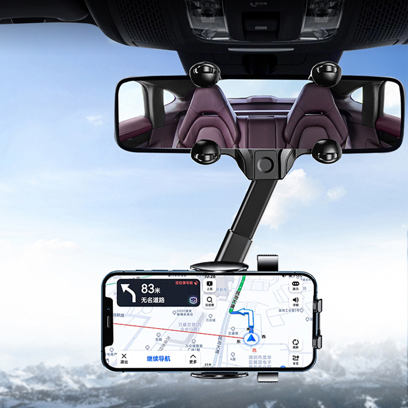 Soporte para teléfono para espejo retrovisor de coche SEAMETAL 360 ° Clip retráctil del tenedor del teléfono celular para el soporte del soporte del soporte del teléfono móvil de la ayuda GPS del teléfono