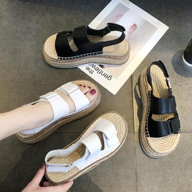 YEELOCA Sommer Neue Leinen Einlegesohle Offene spitze Leder Sandalen Hanf Plattform Sandalen Frauen Schuhe Fischer Haken & Schleife alias Mujer