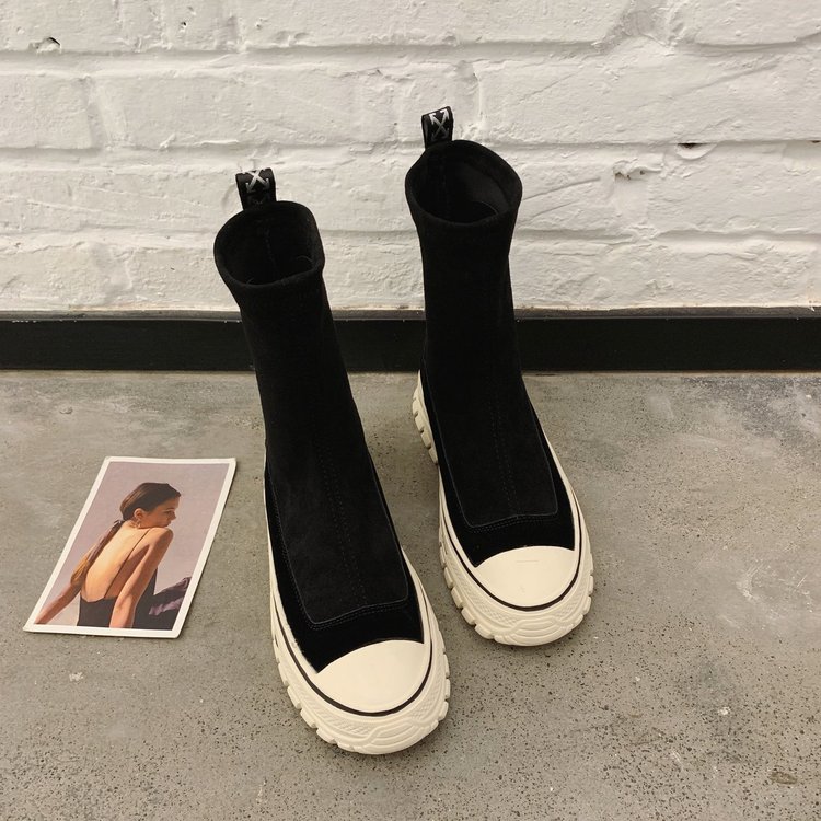 Botas femininas 2020 outono botas de estiramento botas curtas tênis botas longas plataforma grossa deslizamento-on botas femininas botas mujer