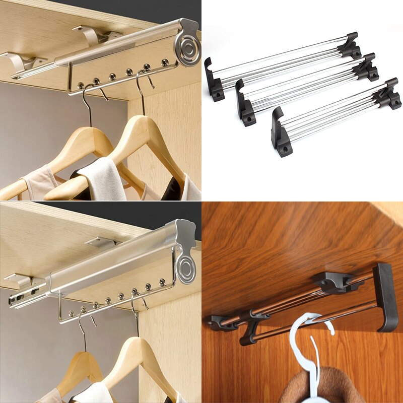 Top Mounted Sliding Pull Out Pull-out Closet Wardrobe Cloth Hanger Rack 25/30/35/40/45/50CM Heavy Duty Retractable Closet