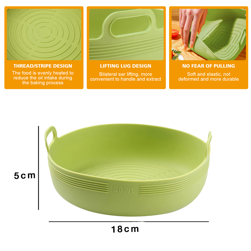 Nuovo cestino in silicone per friggitrice ad aria Vassoio rotondo in silicone per friggitrice ad aria Fodera facile da pulire Piastra per Pizza griglia padella stuoia Accessori per friggitrice ad aria: Di Colore Giallo chiaro