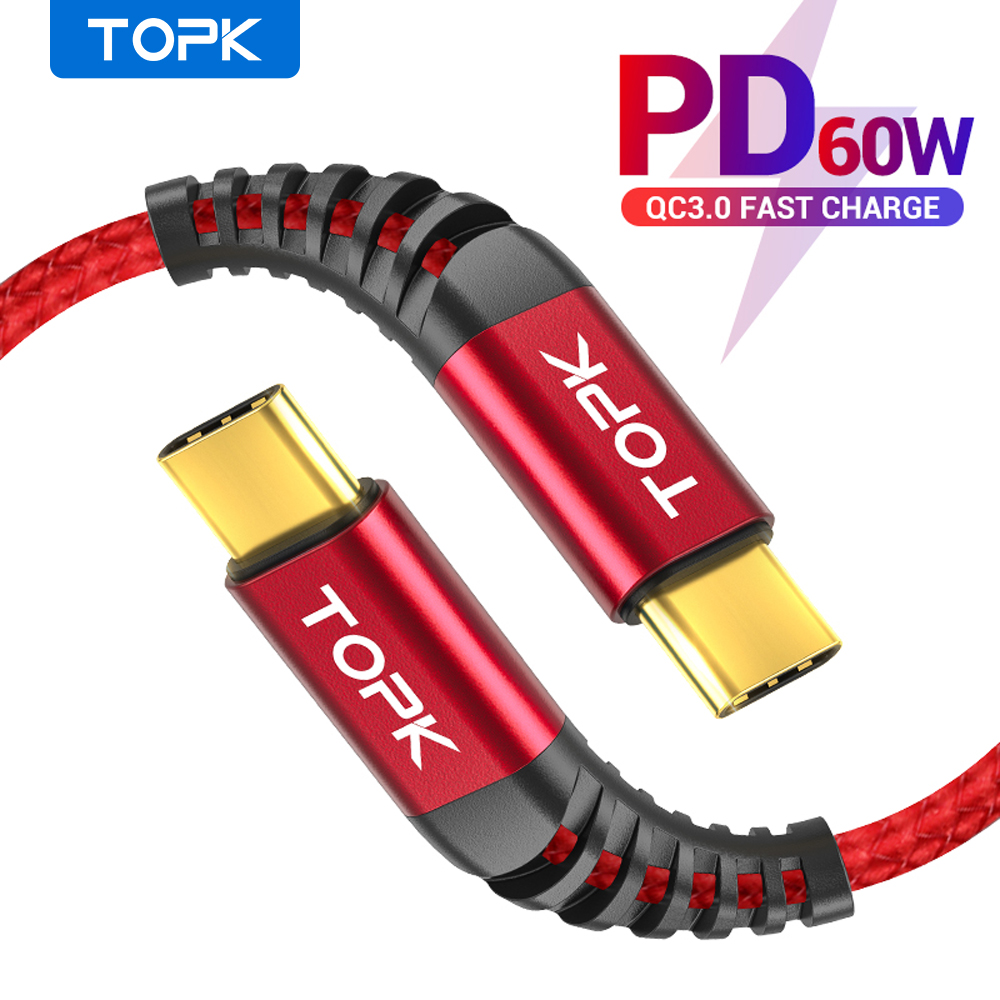 Topk 60W Pd Usb Type C Naar Type C Kabel Voor Usb C Lader QC3.0 3A Snelle Oplaadkabel usb C Data Sync Voor Huawei Voor Xiaomi