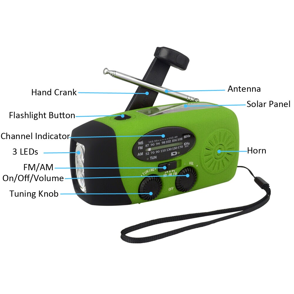 Emergency Radio Hand Crank Solar Weather Radio 1200mAh AM / FM / NOAA Emergency Weather Radio Portable Power Bank Solar Charging