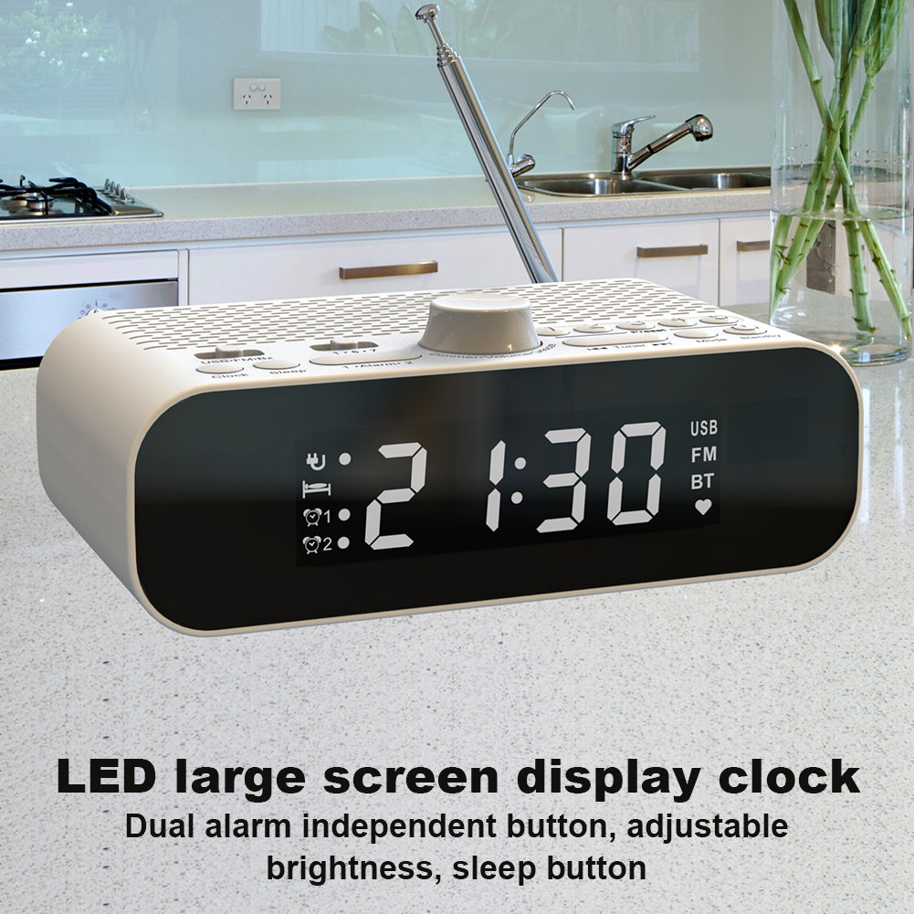 Przenośne radio FM Głośnik Bluetooth 5.0 Odtwarzacz MP3 z wyświetlaczem LED Radio cyfrowe Obsługa dysków U Podwójny budzik Automatyczne wyłączanie Timer