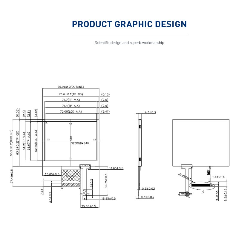 3.5 Polegada 320x240 brilho 350 lêndeas interface 50 pinos display tipo tft/transmissivo/normalmente branco rtp painel de toque