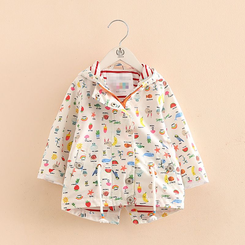 Lente Herfst 2 3 4 6 8 10 12 Jaar Kinderen Uitloper Cartoon Print Lange Mouwen Wit Hooded jas Voor Baby Kids Meisjes