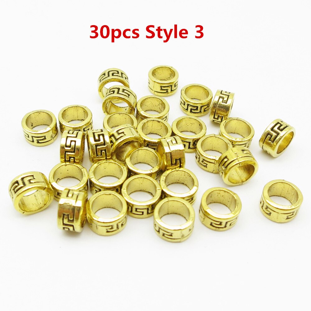 Runa vikinga pequeña trenzada para el cabello, anillos de cuentas de metal, plata, oro y bronce, accesorios para el cabello, 30 Uds./50 Uds.: 30pcs Style 3