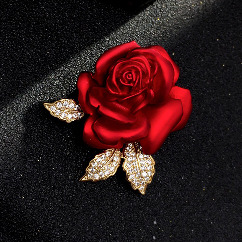 Broche de rosa roja, accesorios de traje de alta gama, alfileres, broches de a la para mujer, broche de boda para dama de honor