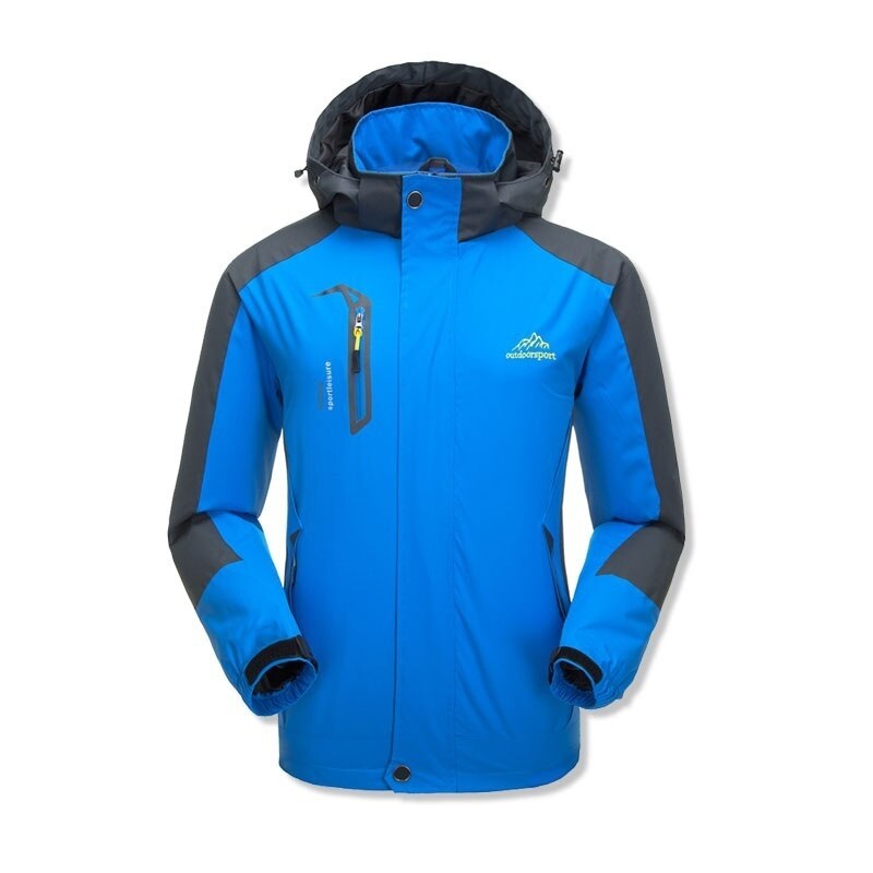 Herre vanntett jakke med hette høst vinter softshell menn tilfeldig vindjakke utendørs sportsklær kåper varm glidelås hettegensere menn: Ønsker 91- himmelblå / Xxl