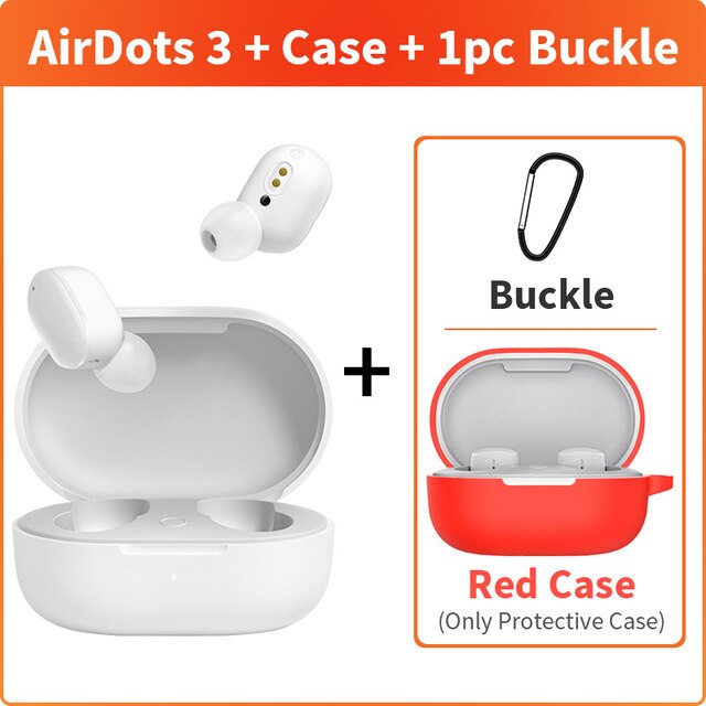 Xiaomi Redmi AirDots 3 True Wireless Bluetooth earphone aptX Adaptive Stereo Bass With Mic Handsfree Buds 3 TWS Earbuds: White add red case