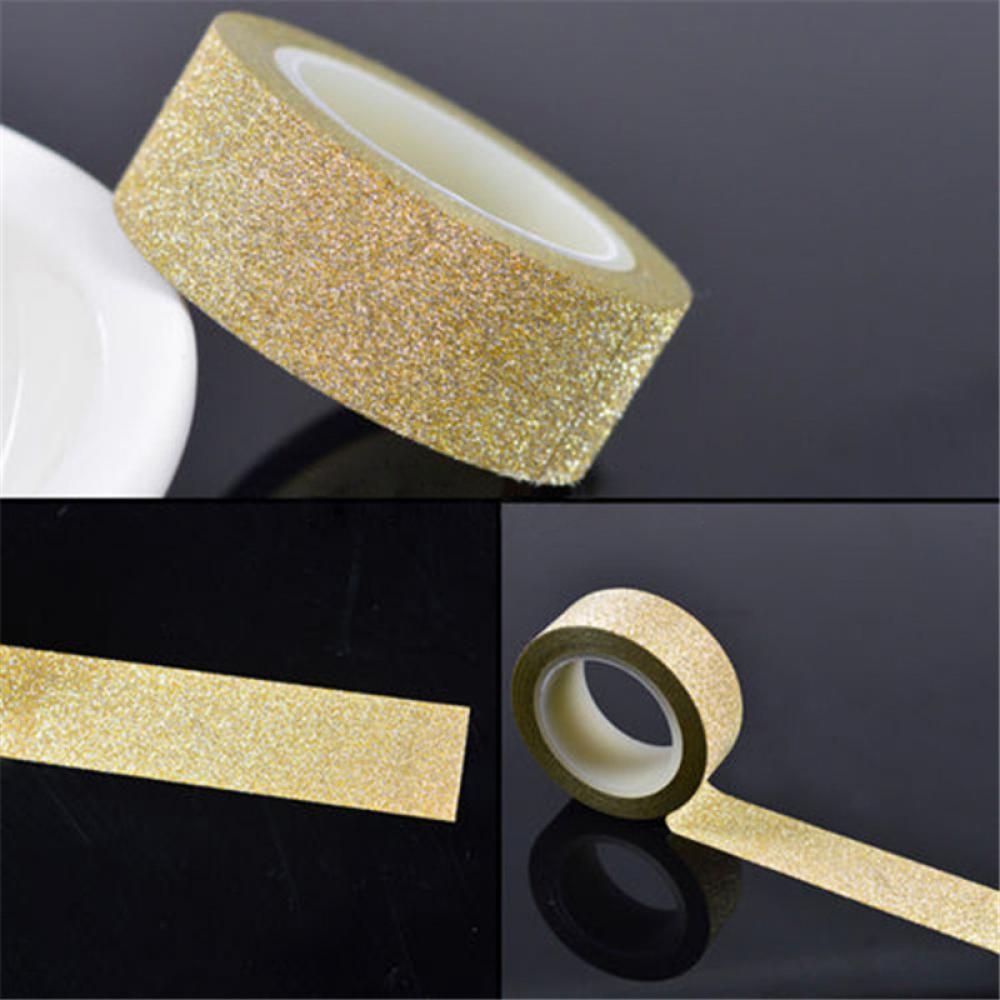 5m diy selvklæbende glitter washi papir tape klistermærke bryllupsfødselsdag festival dekoration boligindretning: Guld