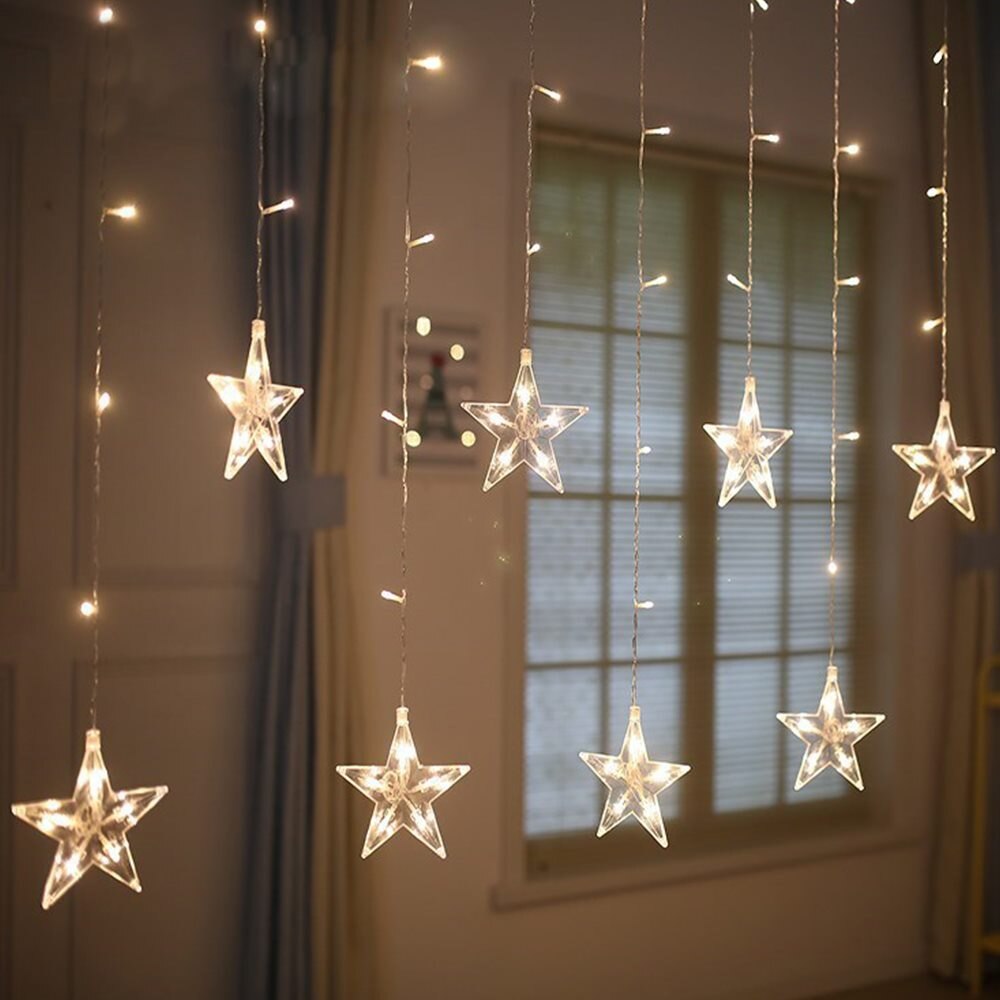2,5 M cortina de luz LED estrella guirnalda de Navidad 220V UE iluminación exterior/interior cadena lámpara de hadas boda Decoración: Warm White