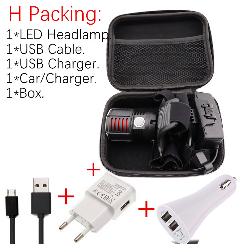 High XHP-70 LED ZOOM Headlamp zooming Head Lamp USB charging Waterproof fishing headlight: H Packing / Have 2x18650 Battery
