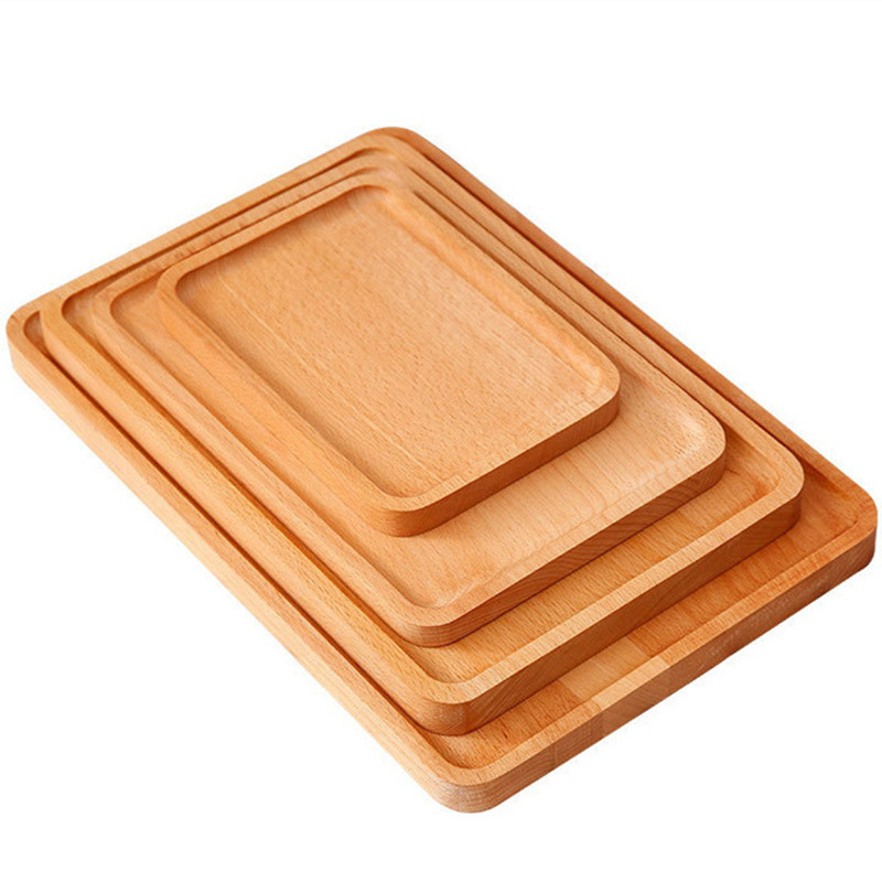 Beech Wood Cake Dishes Home Hotel School Dessert Serving Tray Wood Sushi Bread Plate Dinnerware Round/Square Wood Plate