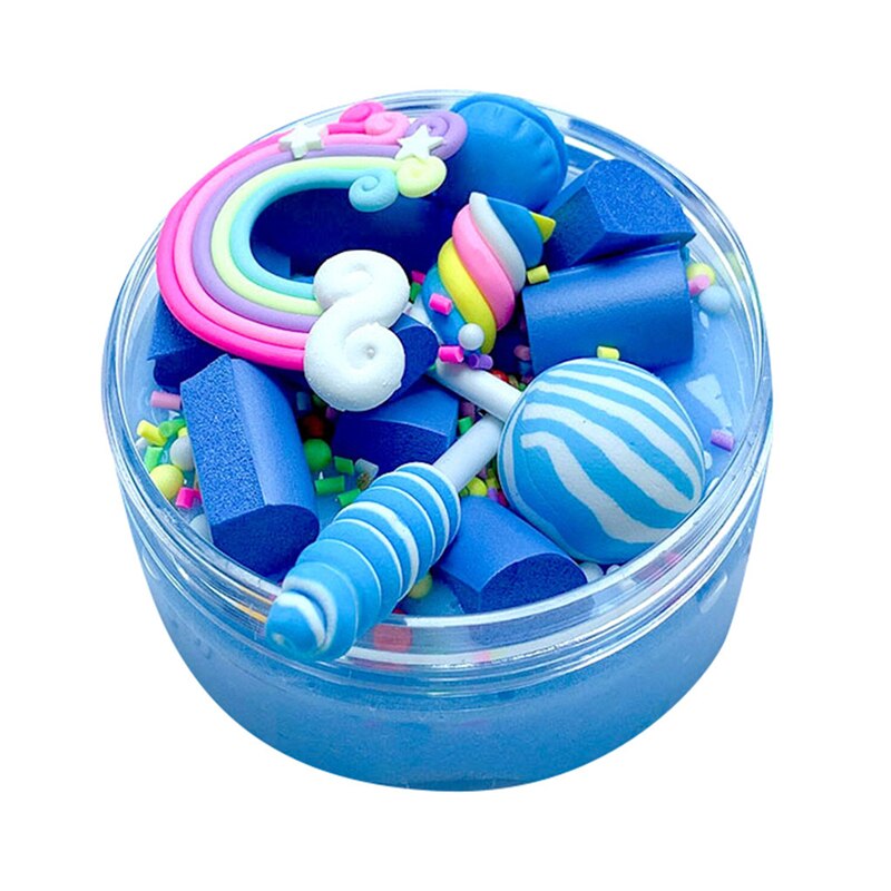 100ml Rainbow arcilla polimerica Charms Clear Slime Beautiful Color Lollipop Slime box Kids Relief Stress Toys brain game A40: blue