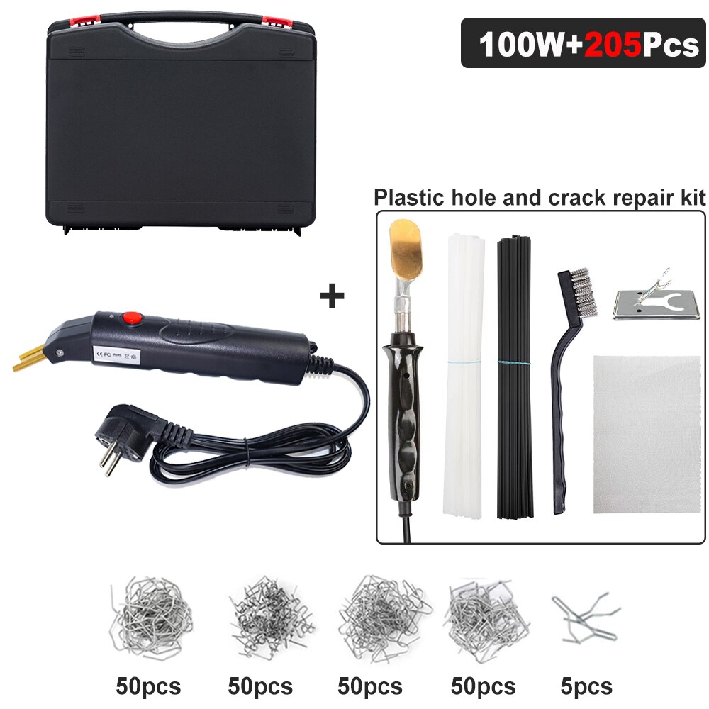 Plast sveisere pvc reparere maskin bil støtfanger reparere stifter stiftemaskin sveising garasje verktøy plast loddebolt: 220v eu-plugg / Sett 100w a og strykejern