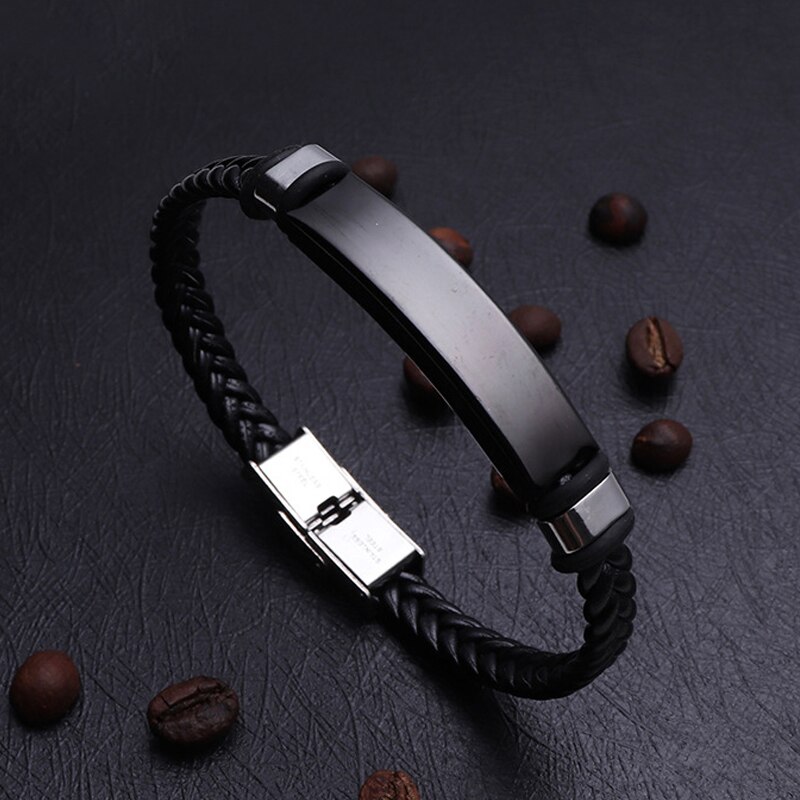 Neue Punk Schwarz flechten Seil Männer Armbinde Armreifen für Frauen Schmuck Schnalle 3 Farben Edelstahl Charme Armbinde: schwarz-2