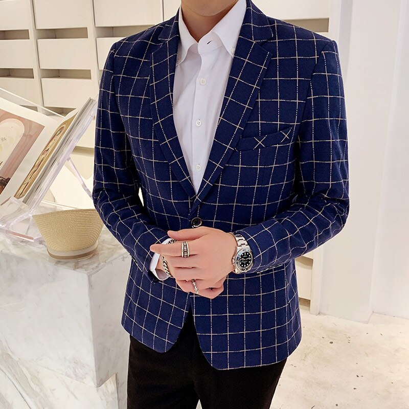 Homme costume hommes Blazer grande taille décontracté hommes Plaid Blazer veste à manches longues costume d'affaires manteaux hommes