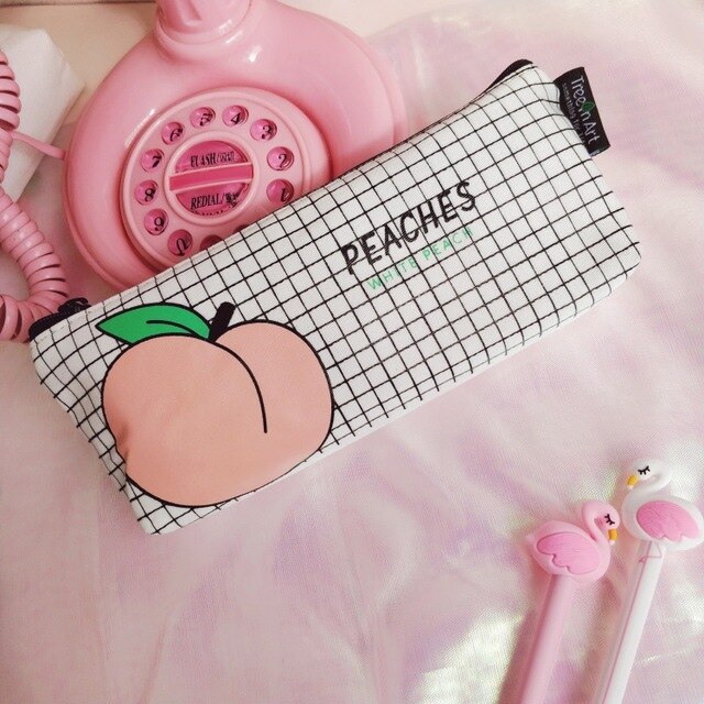 1pcs Cute Peach Pencil Case Plush Big Capacity Pencil Bag for Girls Kids Children Office School Supplie Stationery: 14