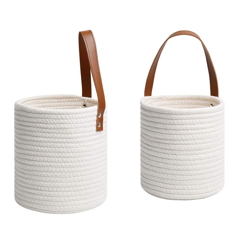 De yute cesta colgante conjunto de 2 yute colgante canasto yute cesta de mimbre para las plantas y partes colgando de la pared de la decoración: White