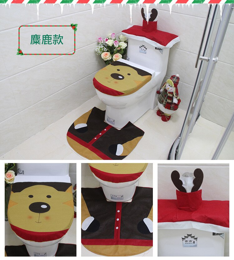 Couverture de toilette de noël personnes âgées bonhomme de neige salle de bain trois pièces toilette siège de toilette pad réservoir d'eau couverture ensemble de serviettes en papier