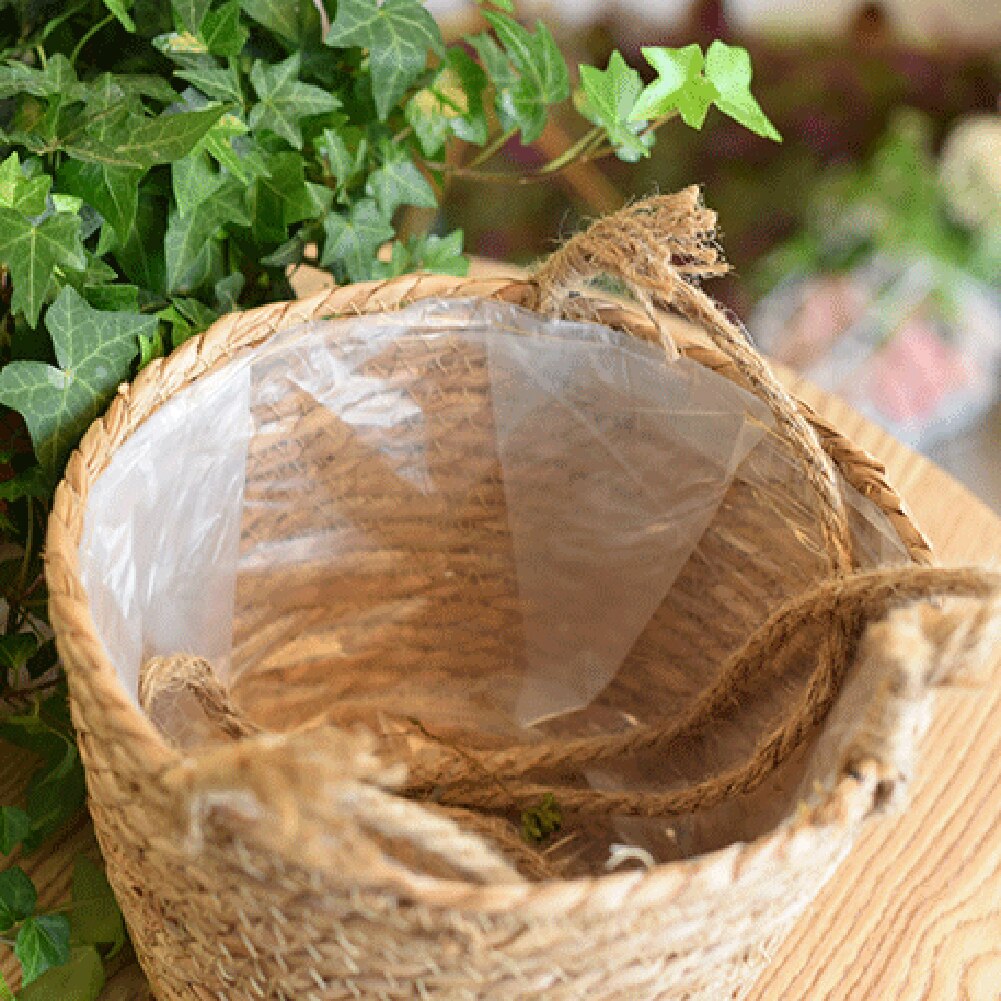 Handvävd stickad hängande blomkorg hink växtkruka plantering heminredning handstickning hängande heminredning blomkruka korg