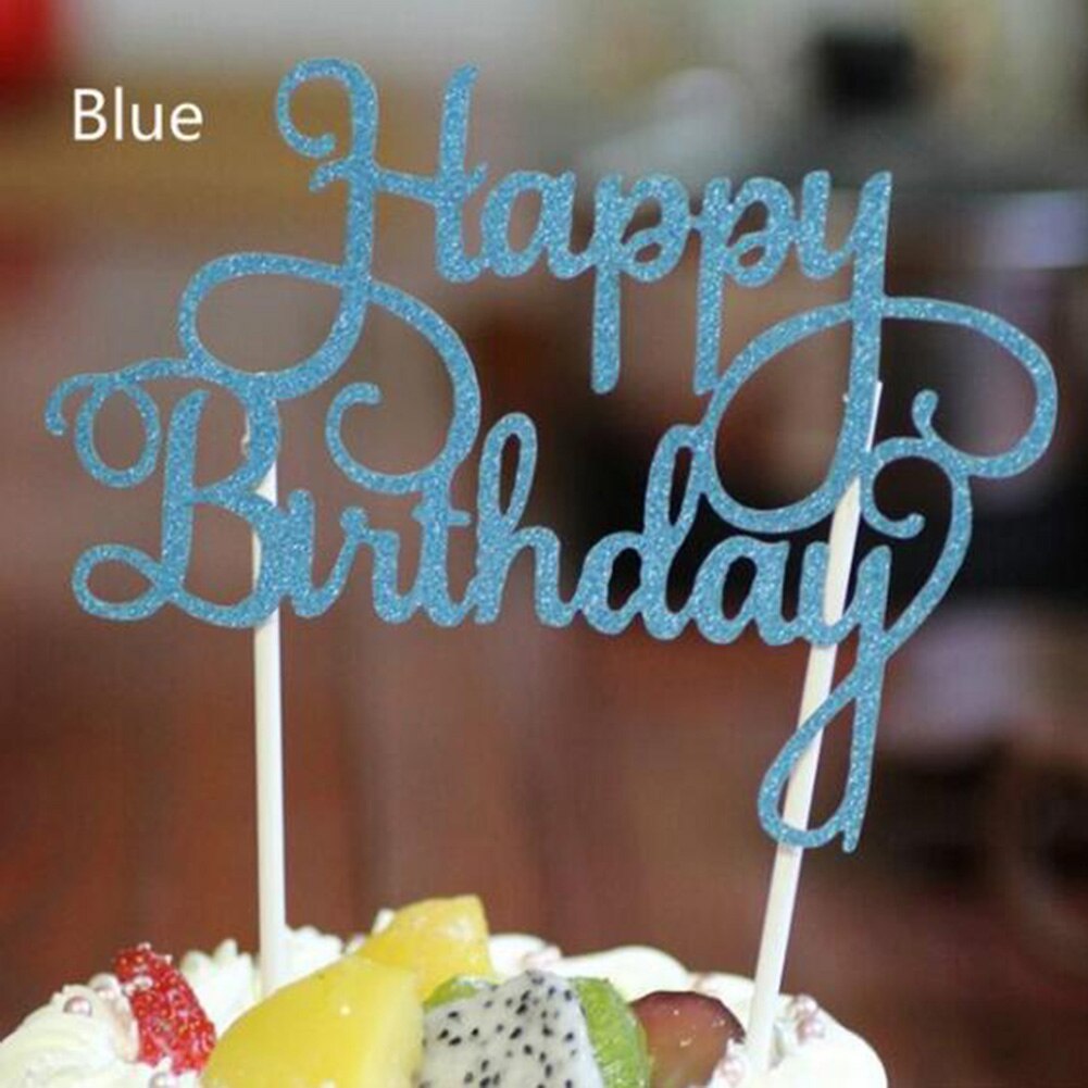 Gold Silver Blue Cupcake Cake Topper Happy Birthday Cake Top Flags for Love Family Birthday Party Baking Decoration Supplies: Blue