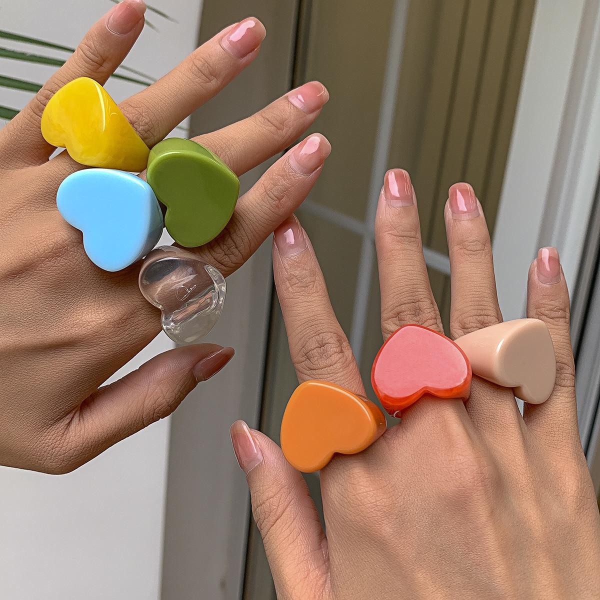 Acryl Hars Ringen Set Voor Vrouwen Meisjes Onregelmatige Marmer Patroon Kleurrijke Transparante Ring Ringen Sieraden