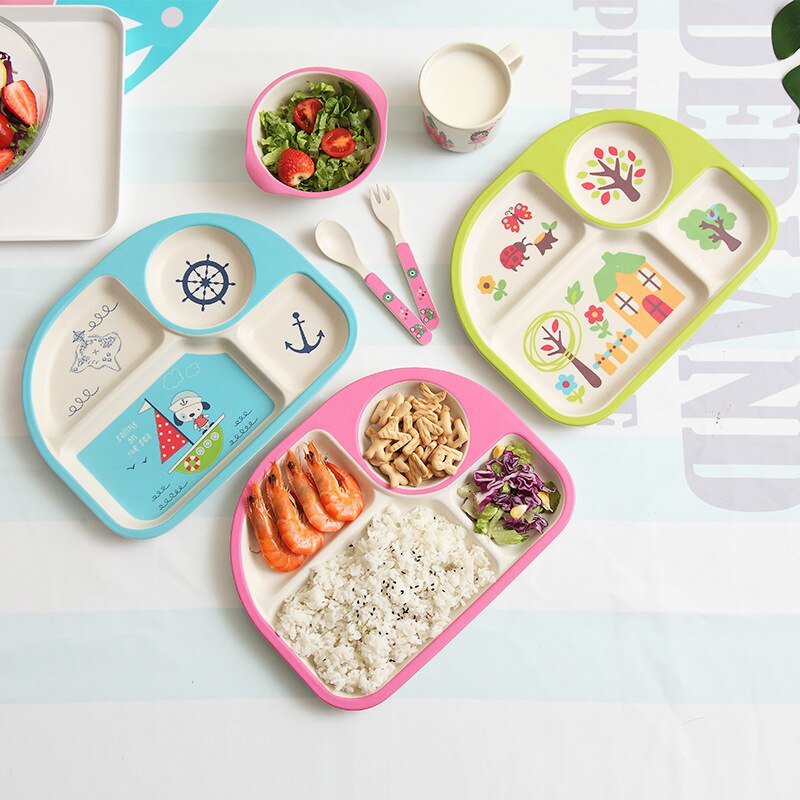 5 stuks babyvoedingsbakjes schattige voedselcontainer van bamboevezels kinderserviesgoed babyservies peuterbord maaltijdschaal