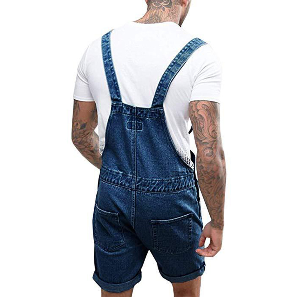 Mode mannen Ripped Jeans Overall Jumpsuits Zomer Streetwear Verontruste Denim Bib Overalls Voor Man Jarretel Broek