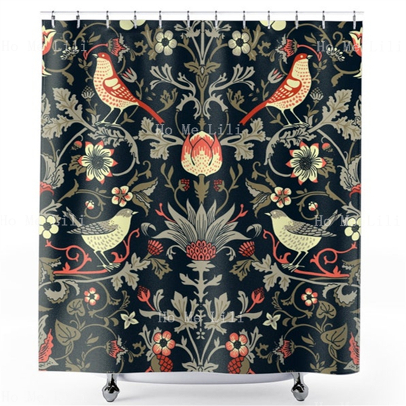 William Morris Art Sier Douchegordijn Aardbei Dief Vintage Patroon Botanische Vogels Bloemen Nouveau Badkamer Decor