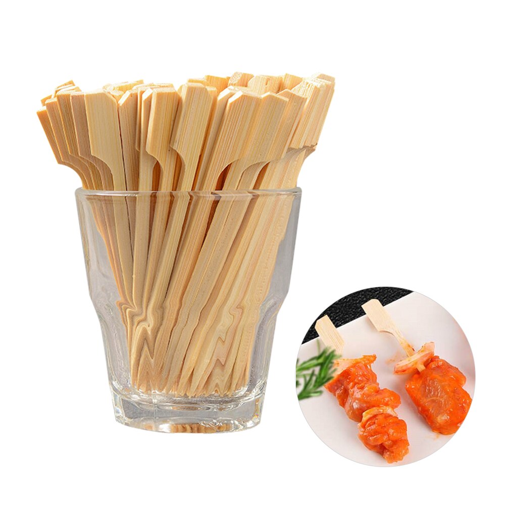 100 Stuks Wegwerp Wood Sticks Barbecue Gereedschap Natuurlijke Bbq Bamboe Spiesjes Voor Shish Kabob Grill Fruit: 9cm