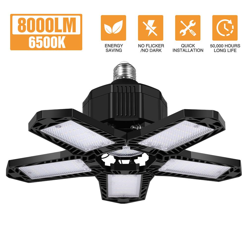 100w 180w LED Garage Light 5 Leaf Deformation Fan Ceiling Light E26 Industrial Lamp For Workshop Warehouse 85-265V: 1pcs Black 80w