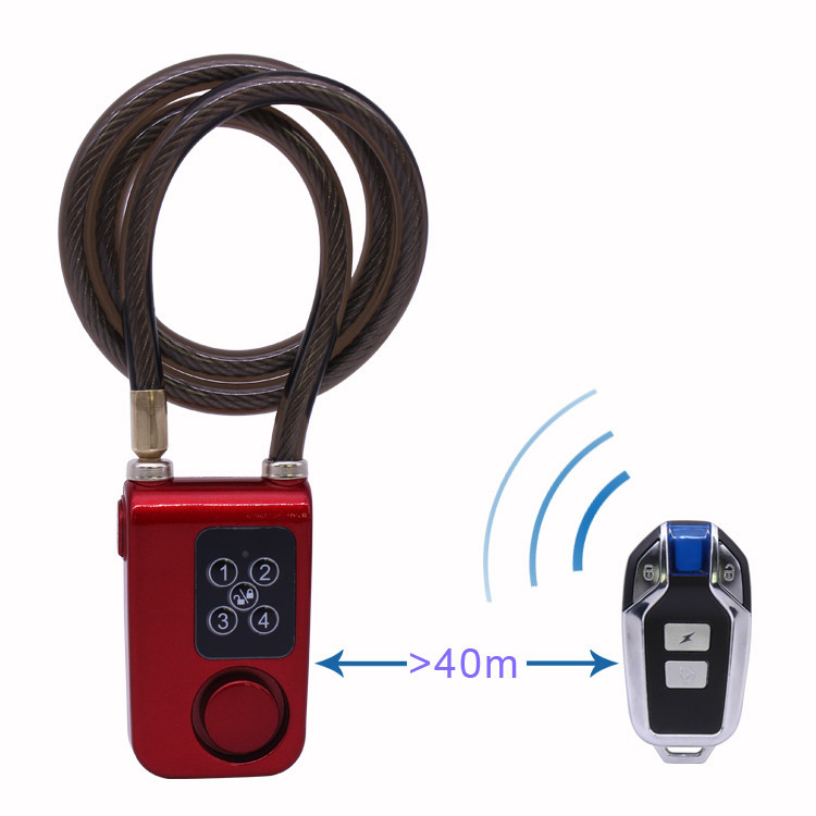 Wireless Remote Control Anti-theft Alarm Lock Electric Bike Bicycle Cycling Motorcycle Code Chain Lock: Red