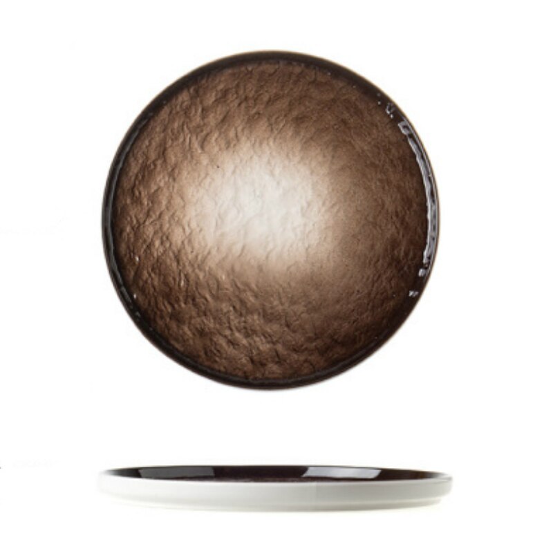 Color Stone Grain Western Plate Ceramic Disc Household Steak Pasta Tray Tableware WF107: Brown / 6 Inches