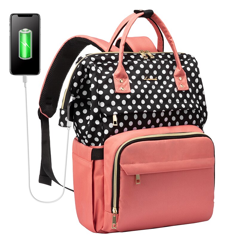 LOVEVOOK women bag laptop backpacks multifunctional canvas backpacks unisex waterproof anti-thieft backpacks for school/work: pink-point
