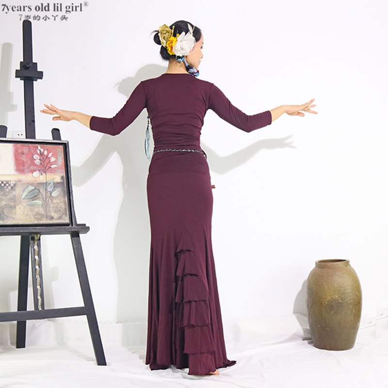 Robe Flamenco danse pratique multicouche vêtements espagnols femmes Fshtail ESS01 03