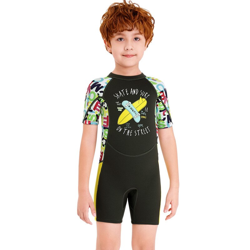 2.5mm Neoprene Shorty Wetsuit Kids for Swimming Boys Girls Sunscreen Surfing Scuba Diving Wet Suit Snorkeling UPF50+: 1 / M