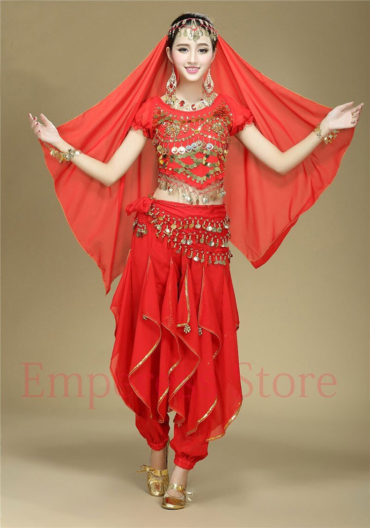 4 unids/set de traje de baile hindú para danza del vientre, conjunto de trajes de danza Oriental para actuaciones en escenario