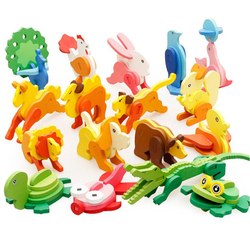 3D Three-dimensional Wooden Animal Jigsaw Puzzle Toys For Children DIY Baby Kids Handmade Wooden Toys Animals Puzzles