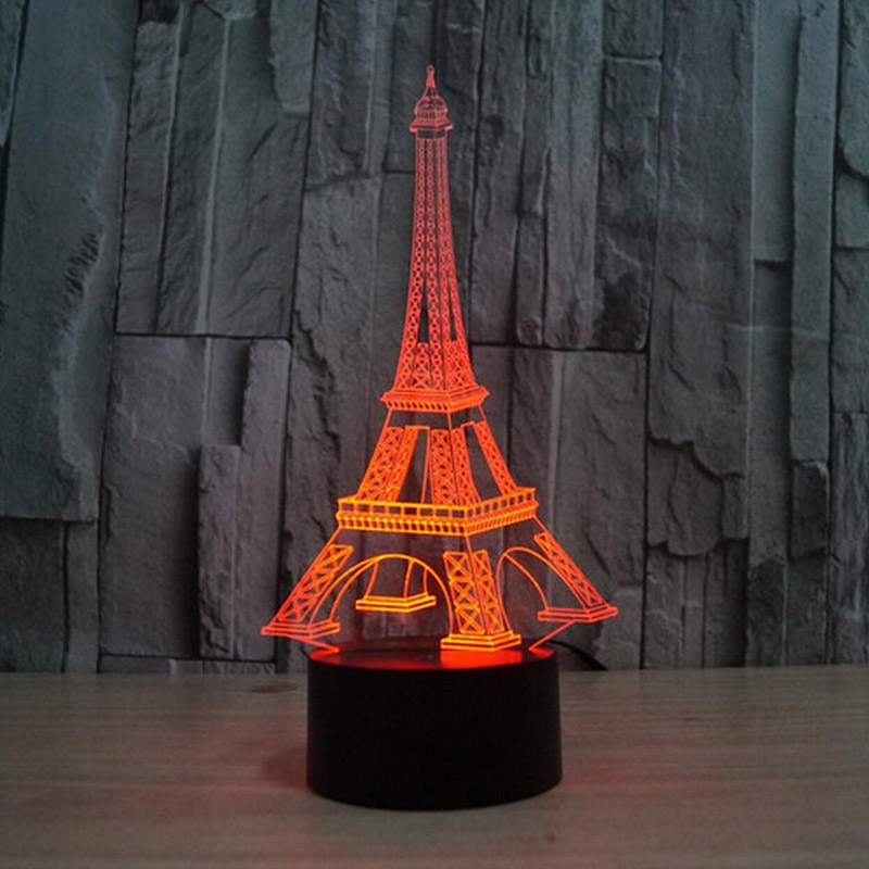 3D acrylique tour Eiffel veilleuse lampe charge luna lumière meilleur noël anniversaire rond lumière
