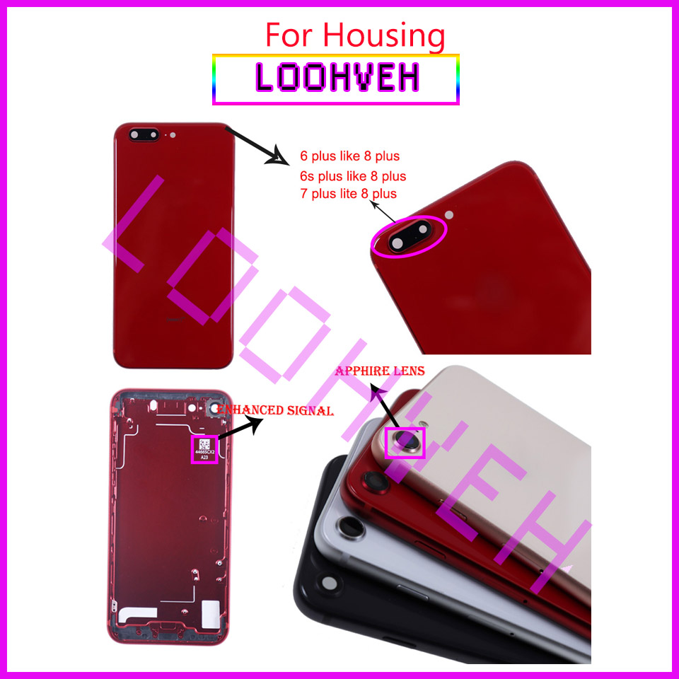 Capa traseira do chassi para iphone, capa para iphone 7, 7 plus, como 8 ou 8 plus, x capa + adesivo da bateria livre