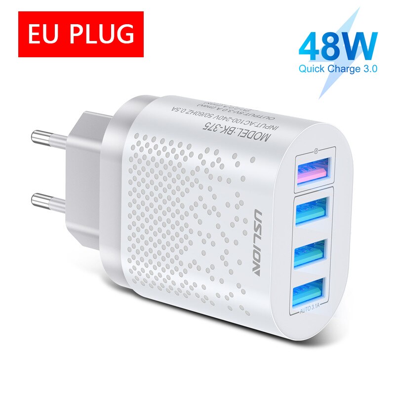 USLION 48W Quick Charge QC 3.0 USB Universal Mobile Phone Charger Wall Fast Charging Adapter For iPhone Samsung Huawei Xiaomi 12: EU White