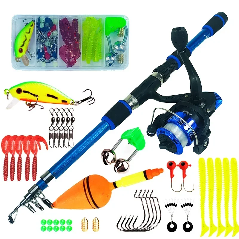 Spinning Fishing Rod and Reel Combo1.8M Telescopic Rod with 5.2:1 3BB Reel Max Drag 5kg Full Fishing Kit Fishing Set: WHITE