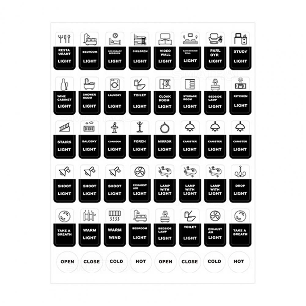 Nützliche Touch-Schalter lcon Aufkleber selbst klebend erkennen verschiedene Etiketten Schlafzimmer geräte Druckknopf Symbol Etiketten: Black