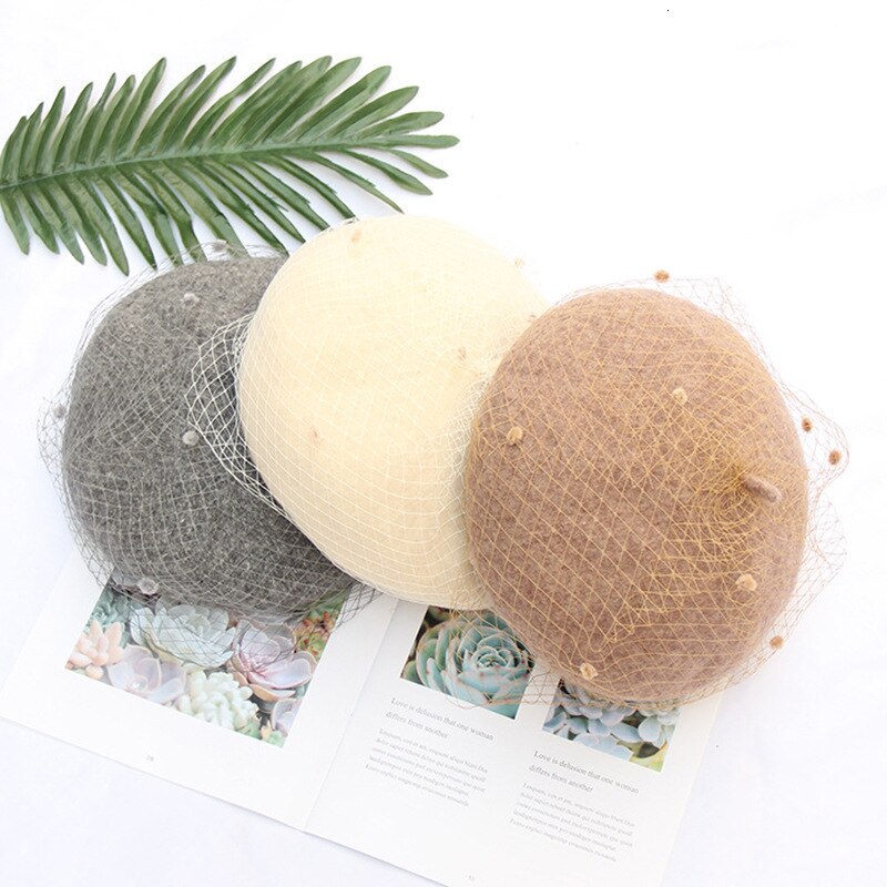 Boina de malla para mujer, gorro de pintor Camel, gorros Vintage con velo, gorro de invierno suave para artista francés, boina