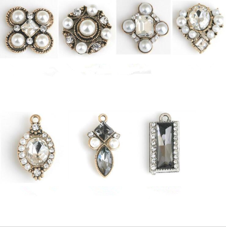 10pcs/lot antique gold alloy buttons flat back rhinestone embellishment buttons crafts