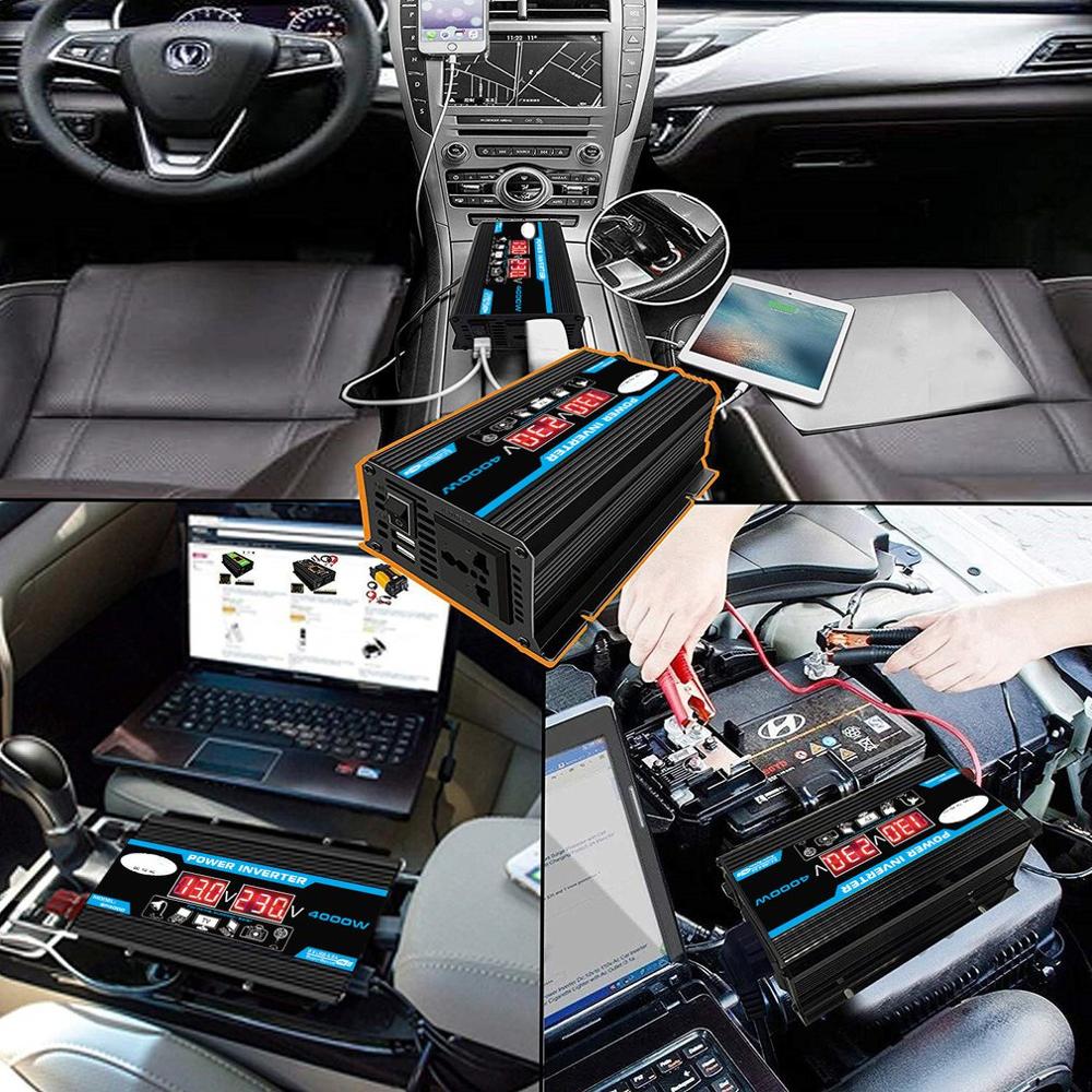 Novo 4000w 12v 220v/110v led ac inversor de potência do carro conversor carregador adaptador inversor dupla usb transformador modificado onda senoidal