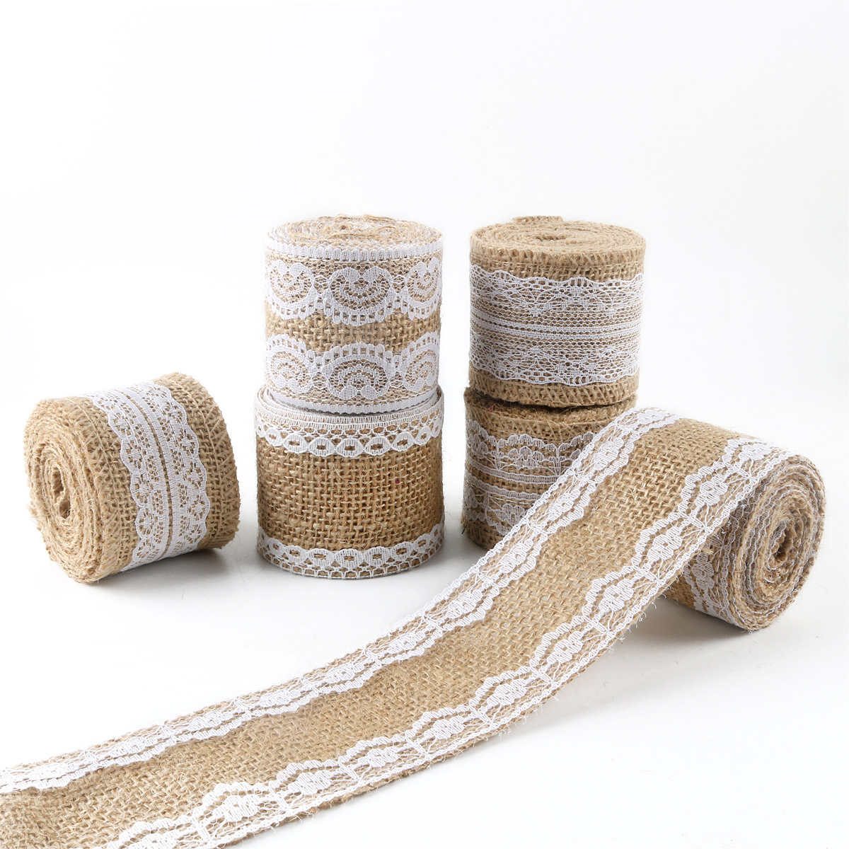 2M/Roll Natuurlijke Jute Grof Linnen Lint Wit Kant Bruiloft Verjaardag Kerst Decoratie Diy Ambachten Retro Verpakking lint