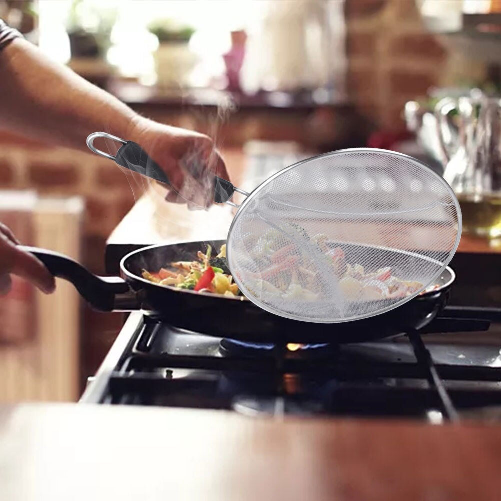 Splash Net Ultrafine Mesh Splatter Screen Frying Pan Grease Guard Shield Stainless Steel With Handle For Most Pots Forceful